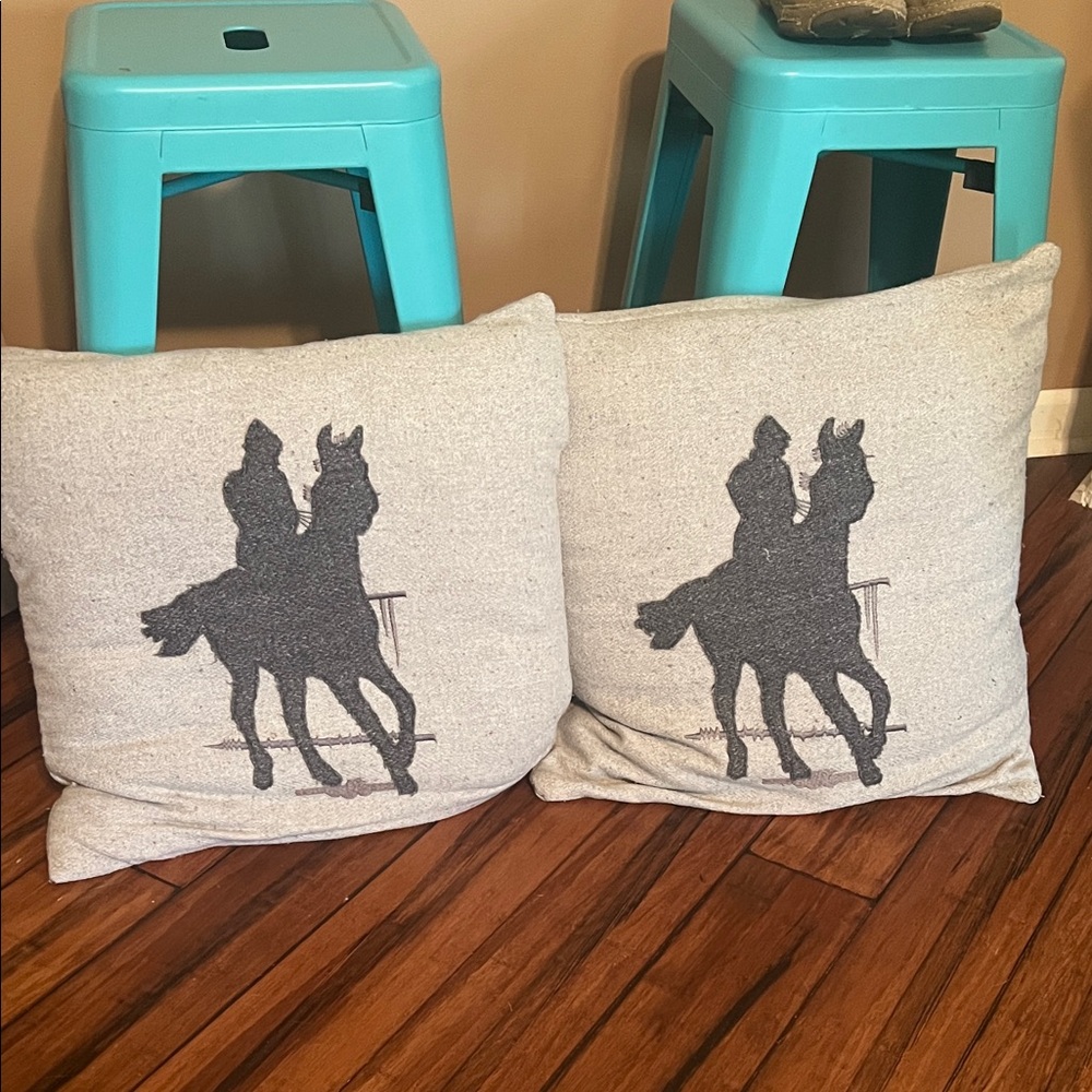 Gray Horse Rider Throw Pillows